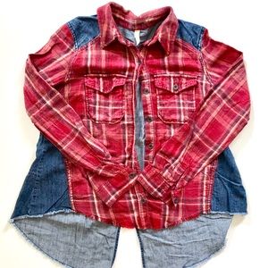 Free People Plaid and Denim Shirt
